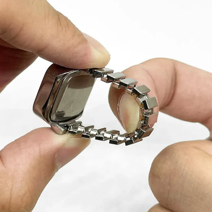 Anillo de reloj de aleación punk vintage con mini pulsera elástica - Estilo romano retro Cuarzo Pareja Mujeres Hombres - Idea de regalo