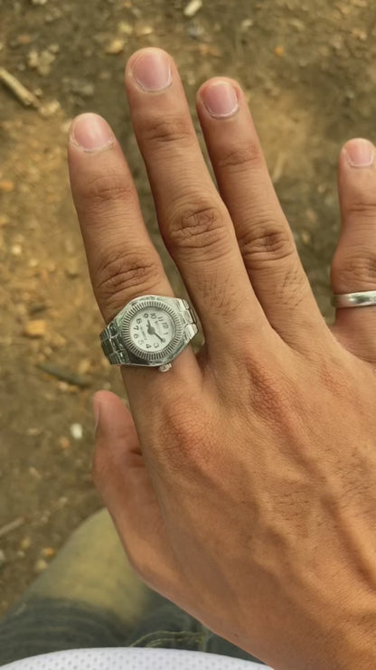 Anillo de reloj de aleación punk vintage con mini pulsera elástica - Estilo romano retro Cuarzo Pareja Mujeres Hombres - Idea de regalo
