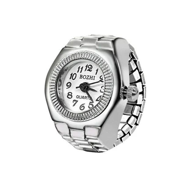 Anillo de reloj de aleación punk vintage con mini pulsera elástica - Estilo romano retro Cuarzo Pareja Mujeres Hombres - Idea de regalo