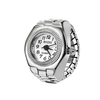 Anillo de reloj de aleación punk vintage con mini pulsera elástica - Estilo romano retro Cuarzo Pareja Mujeres Hombres - Idea de regalo